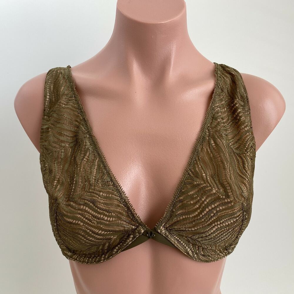 Victoria's Secret Unlined Underwire Zebra Plunge Bra Olive Green Size 38C NWT